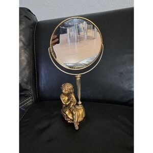 VINTAGE FRENCH VANITY CHERUB ANGEL THEME DOUBLE SIDED STAND UP MIRROR